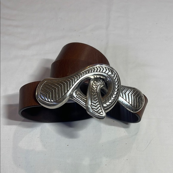 Brown Leather Belt with Silver Snake Buckle - Picture 3 of 11